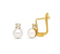 Boucled’oreille Bague de première communion en or 9 carats de 7 mm avec perle artificielle et zircone cubique