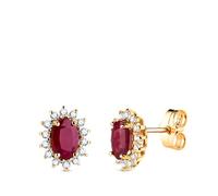 Boucled’oreille Bague en or 18 carats sertie d'un ru e 6 x 4 mm (0,55 ct) et de 14 diamants de laboratoire (0,01 ct).