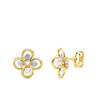 Boucled’oreille Bague en or bicolore 18 carats, 8 mm, en forme de fleur avec un zircon cubique au centre