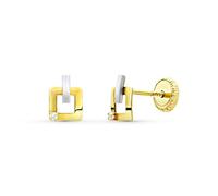 Boucled’oreille Bague en or bicolore 18 carats avec zircon cubique ajouré carré de 6 mm et barre verticale