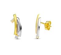 Boucled’oreille Bague en or bicolore 18 carats avec zircon cubique de 14 mm, deux anneaux lisses