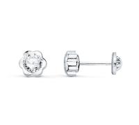 Boucled’oreille Bague en or blanc 18 carats avec un zircon cubique en forme de fleur de 7 mm au centre.