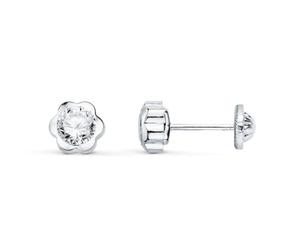 Boucled’oreille Bague en or blanc 18 carats avec un zircon cubique en forme de fleur de 7 mm au centre.