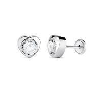 Boucled’oreille Bague en or blanc 18 carats en forme de cœur, 7,5 mm, ornée d'un zircon cubique au centre.