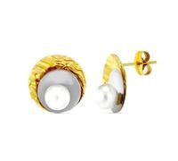 Boucled’oreille Bague ronde en or bicolore 18 carats avec une perle au centre