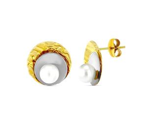 Boucled’oreille Bague ronde en or bicolore 18 carats avec une perle au centre