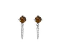 Boucled’oreille Boucles d'oreilles longues en argent sterling 925 avec pierre œil-de-tigre de 17 mm, pierre œil-de-tigre de 5 mm et zircon de 1 mm.
