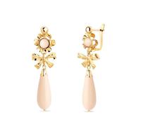 Boucled’oreille Boucles d'oreilles longues en or 18 carats, 33 mm, avec nœuds et détail en pierre couleur ivoire.