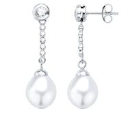 Boucled’oreille Boucles d'oreilles longues en or blanc 18 carats, 30 mm, serties de perles et de zirconiums cubiques.