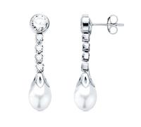 Boucled’oreille Boucles d'oreilles longues en or blanc 18 carats, serties d'un zircon cubique de 27 mm et d'une perle en forme de poire