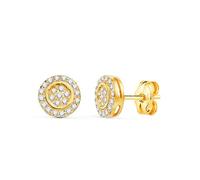 Boucled’oreille Boucles d'oreilles rondes en or 18 carats, 7 mm, pour la Première Communion, ornées de zirconiums cubiques
