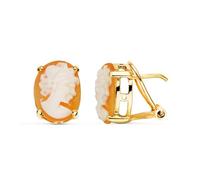 Boucled’oreille Camée en or 18 carats pour femme, ovale, 12 x 9 mm, avec bordure sculptée