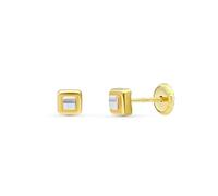 Boucled’oreille Carrés en or bicolore 18 carats avec une surface lisse de 4 mm
