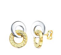 Boucled’oreille Créoles lisses entrelacées en or bicolore 18 carats, 13 mm, ornées d'un motif grec.