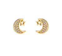 Boucled’oreille En argent sterling 925 plaqué or, 10 mm. En forme de lune avec étoile et pierres.