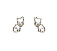 Boucled’oreille En Argent Sterling 925, une forme de chat de 10 mm avec cœur ajouré et pierres.