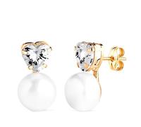Boucled’oreille En or 18 carats, 14,5 mm. Perle « You and I » associée à un zircon cubique en forme de cœur.