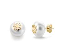 Boucled’oreille En or 18 carats avec une perle de 9 mm et un motif floral central.