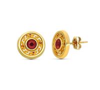 Boucled’oreille En or 9 carats avec 11 mm et une pierre rouge au centre combinée à des détails ajourés