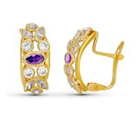 Boucled’oreille en or 9 carats avec zircones combinées, centre ovale violet