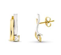 Boucled’oreille En or 9 carats bicolore de 15 mm avec deux barres verticales lisses et zircones cubiques