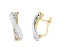 Boucled’oreille En or 9 carats de 18 mm. Deux anneaux croisés sertis de zircons.