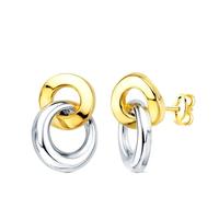 Boucled’oreille En or bicolore 18 carats, 13 mm, deux anneaux lisses et entrelacés