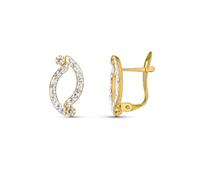 Boucled’oreille En or bicolore 9 carats, 13 mm, deux bandes avec zircons