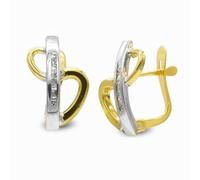 Boucled’oreille En or bicolore 9 carats avec une barre verticale de 14 mm avec zircone en forme de côté.