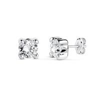 Boucled’oreille En or blanc 18 carats avec un zircon cubique de 5 mm, 5,5 mm de large et quatre griffes.