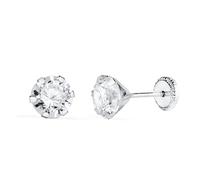 Boucled’oreille en or blanc 18 carats avec un zircon cubique rond de 6 mm et six griffes