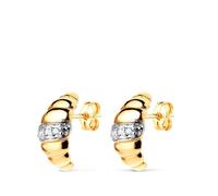 Boucled’oreille Godron lisse en or bicolore 18 carats de 10 mm avec zircon cubique