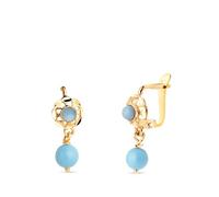 Boucled’oreille Longues boucles d'oreilles cuplaquées en or 18 carats avec perles turquoise de 15 mm