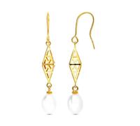 Boucled’oreille Longues boucles d'oreilles en or 18 carats avec diamants ajourés de 43 mm et une perle de culture de 9 mm.