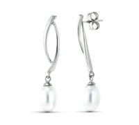 Boucled’oreille Longues boucles d'oreilles en or blanc 18 carats, composées de deux anneaux et d'une perle en forme de poire.