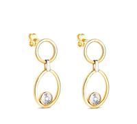 Boucled’oreille Longues créoles bicolores en or 18 carats, 23 mm, motif ajouré orné de zirconiums cubiques.