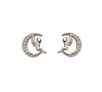 Boucled’oreille Lune en argent sterling 925 avec ange de 9 mm et zircons micro-sertis