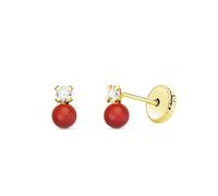 Boucled’oreille Or 18 carats Toi et moi 5 mm Zircone avec corail