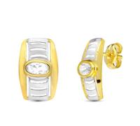 Boucled’oreille Or bicolore 18 carats, 13 mm, ajouré avec zircon cubique central