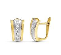 Boucled’oreille Or bicolore 9 carats avec bandes lisses de 12 mm avec zircone cubique au centre