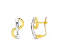 Boucled’oreille Or bicolore 9 carats avec barre verticale de 15 mm et détails en oxyde de zirconium