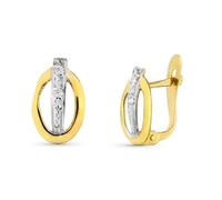 Boucled’oreille Or bicolore 9 carats avec une forme ovale de 10 mm et une barre verticale au centre avec zircone cubique.