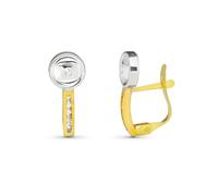 Boucled’oreille Or bicolore 9 carats avec une forme ronde de 14 mm et une barre verticale lisse avec zircone cubique.