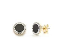 Boucled’oreille Or bicolore 9 carats avec une zircone noire de 7 mm au centre