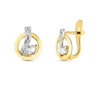 Boucled’oreille Or bicolore 9 carats, ronds ajourés de 9 mm avec une barre centrale de zircons