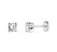 Boucled’oreille Or blanc 18 carats avec zircon cubique de 4 mm et quatre griffes, largeur 4,5 mm.