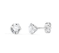Boucled’oreille Or blanc 18 carats avec zircon cubique de 5 mm et six griffes