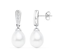 Boucled’oreille or blanc 18 carats teardrop 24mm. perles de culture [AB8924]
