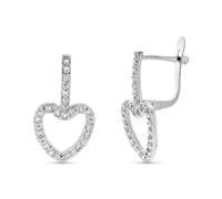 Boucled’oreille Or blanc 9 carats, 20 mm, cœur ajouré avec barre verticale et zircone cubique.