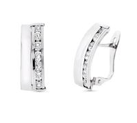 Boucled’oreille Or blanc 9 carats, bandes verticales lisses de 16 mm avec zircone cubique